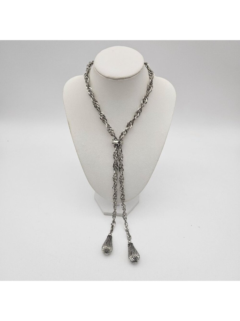 Vintage Silver Tone Lariat Chunky Chain Necklace